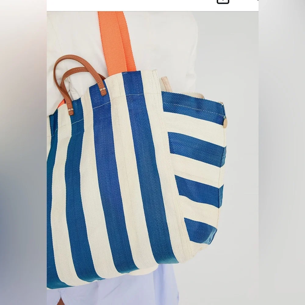 Clare V Beach Tote - Blue White Stripe - Picture 3 of 10